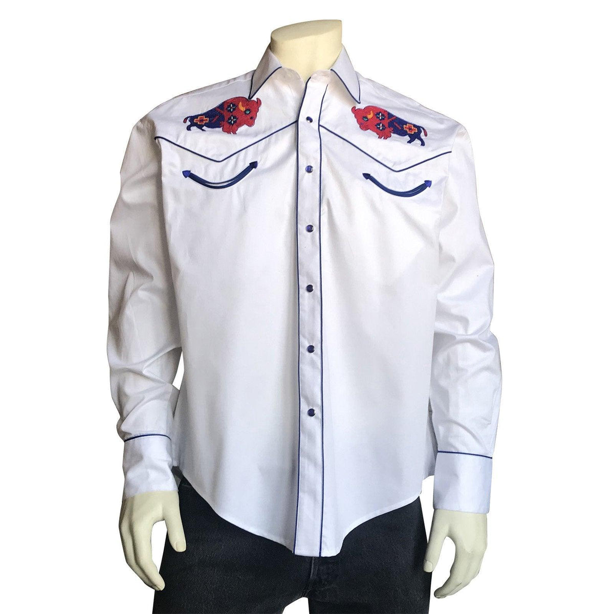 Men’s American Bison White Embroidered Western Shirt - Flyclothing LLC
