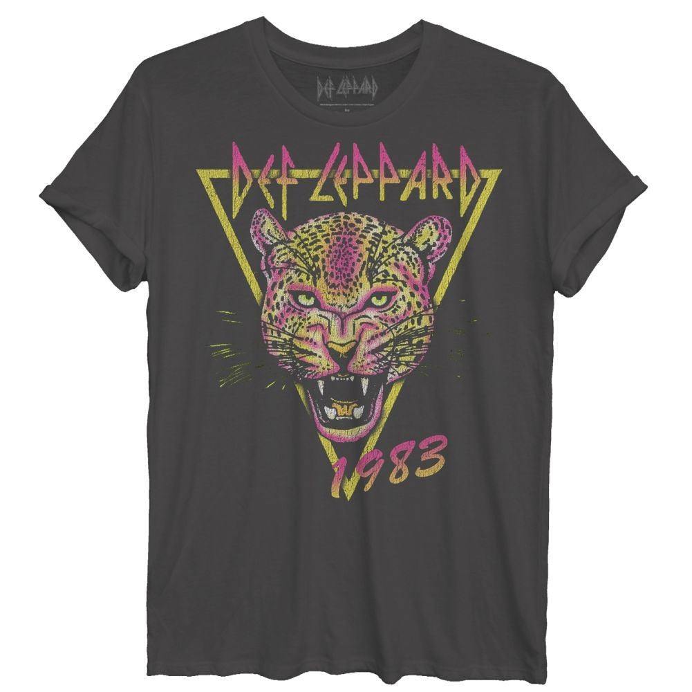 Def leppard neon leppard cat heavy metal juniors rolled sleeve body - Def Leppard