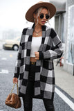 Plaid Dropped Shoulder Cardigan with Pocket - Trendsi