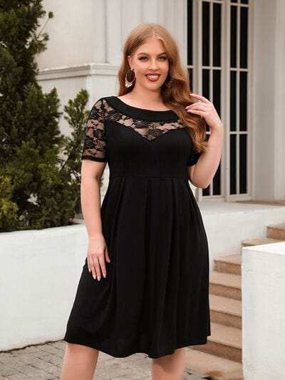 Plus Size Ruched Round Neck Short Sleeve Dress - Trendsi - Flyclothing LLC