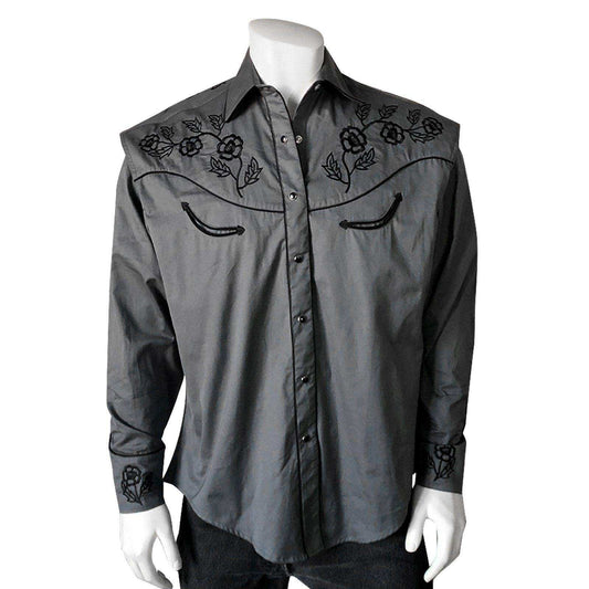Men's Vintage Grey Floral Embroidered Western Shirt - Rockmount Clothing - Flyclothing LLC