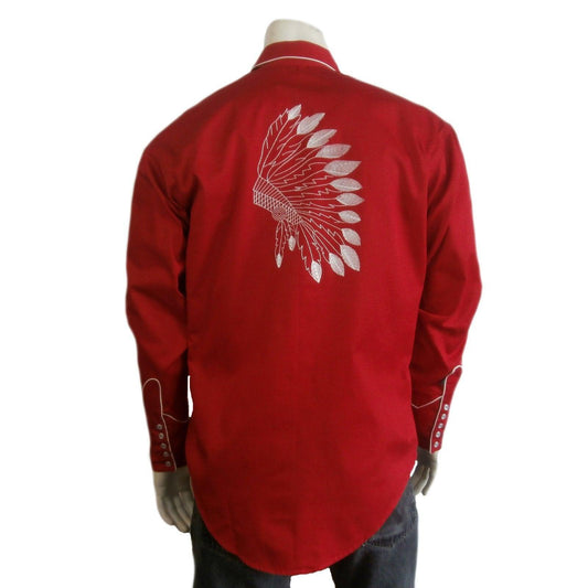 Rockmount Clothing Mens Gabardine Warbonnet Embroidery Western Shirt In Red - Rockmount Clothing