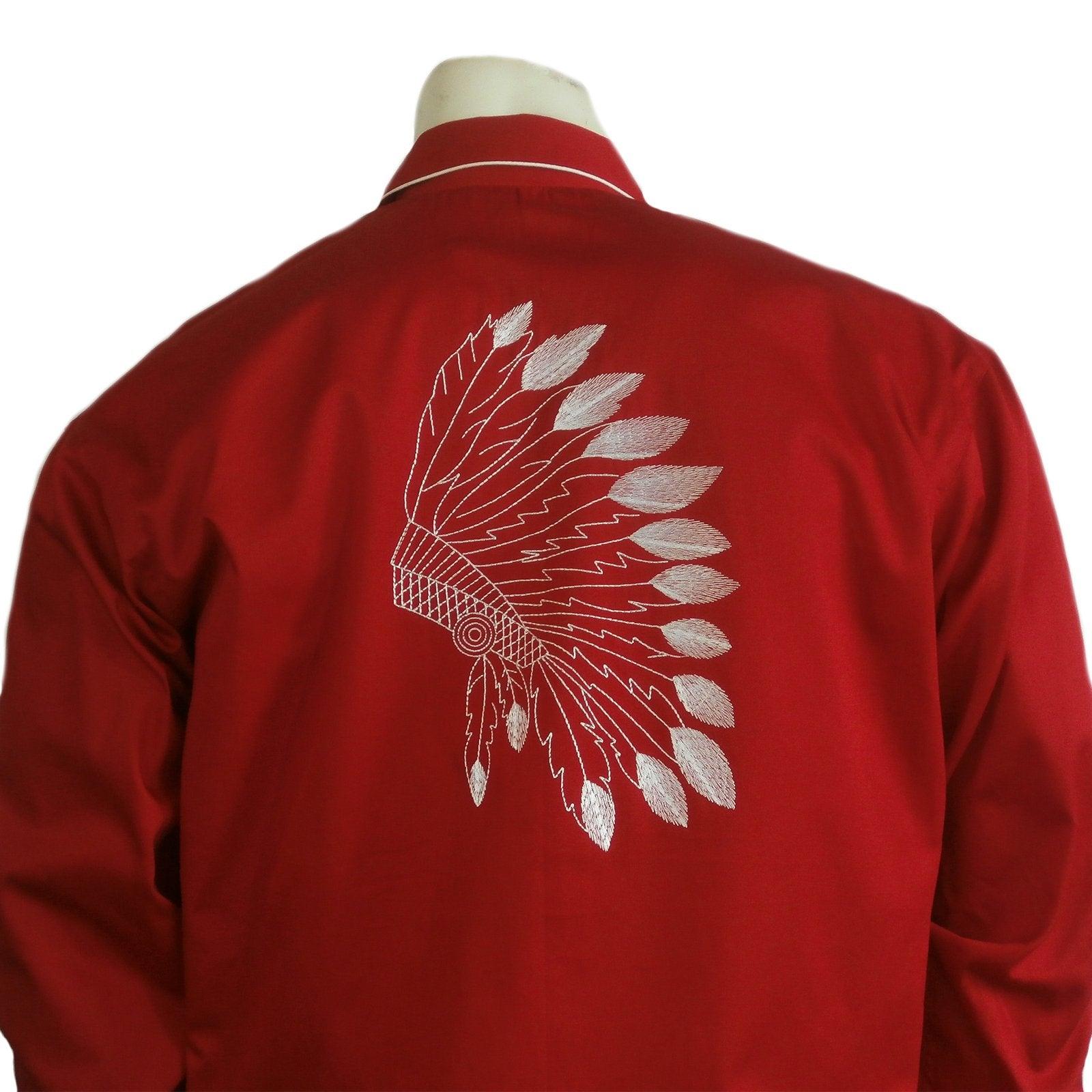 Rockmount Clothing Mens Gabardine Warbonnet Embroidery Western Shirt In Red - Flyclothing LLC