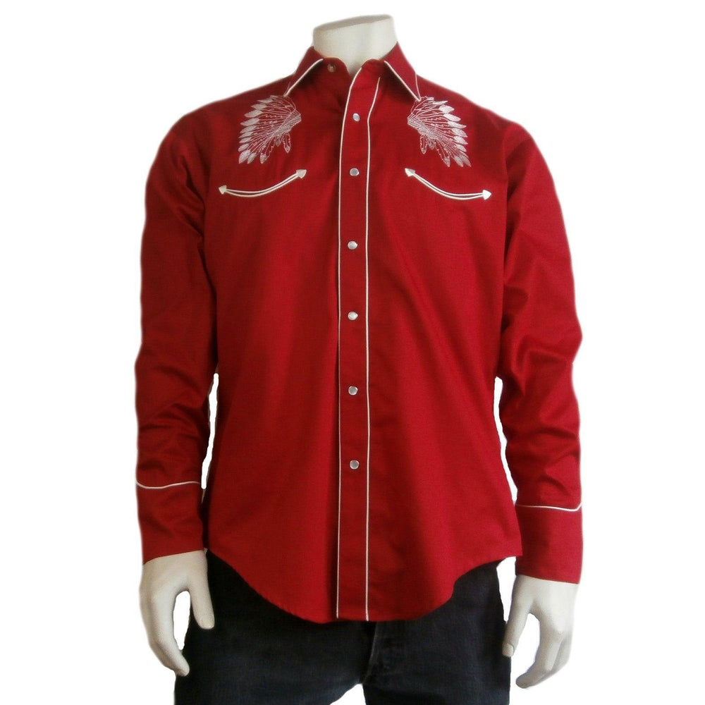 Rockmount Clothing Mens Gabardine Warbonnet Embroidery Western Shirt In Red - Rockmount Clothing