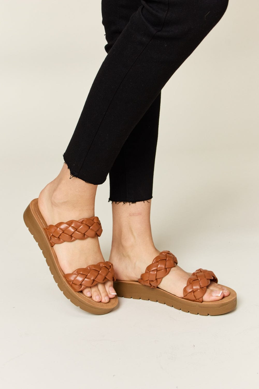 WILD DIVA Woven Dual Band Platform Sandals - Flyclothing LLC