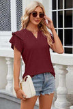 Eyelet Notched Short Sleeve T-Shirt - Trendsi - Flyclothing LLC