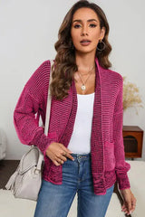 Waffle-knit Pocketed Open Front Cardigan - Trendsi - Flyclothing LLC