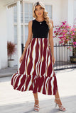 Striped Round Neck Sleeveless Midi Dress - Trendsi
