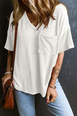 Textured V-Neck Dropped Shoulder T-Shirt - Trendsi - Flyclothing LLC