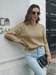 Cold-Shoulder Round Neck Sweater - Trendsi