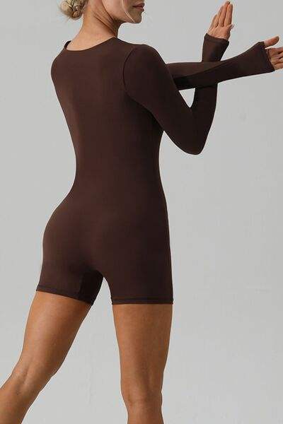 Square Neck Long Sleeve Active Romper - Trendsi - Flyclothing LLC