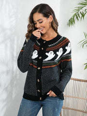 Ghost Button Up Long Sleeve Cardigan - Trendsi
