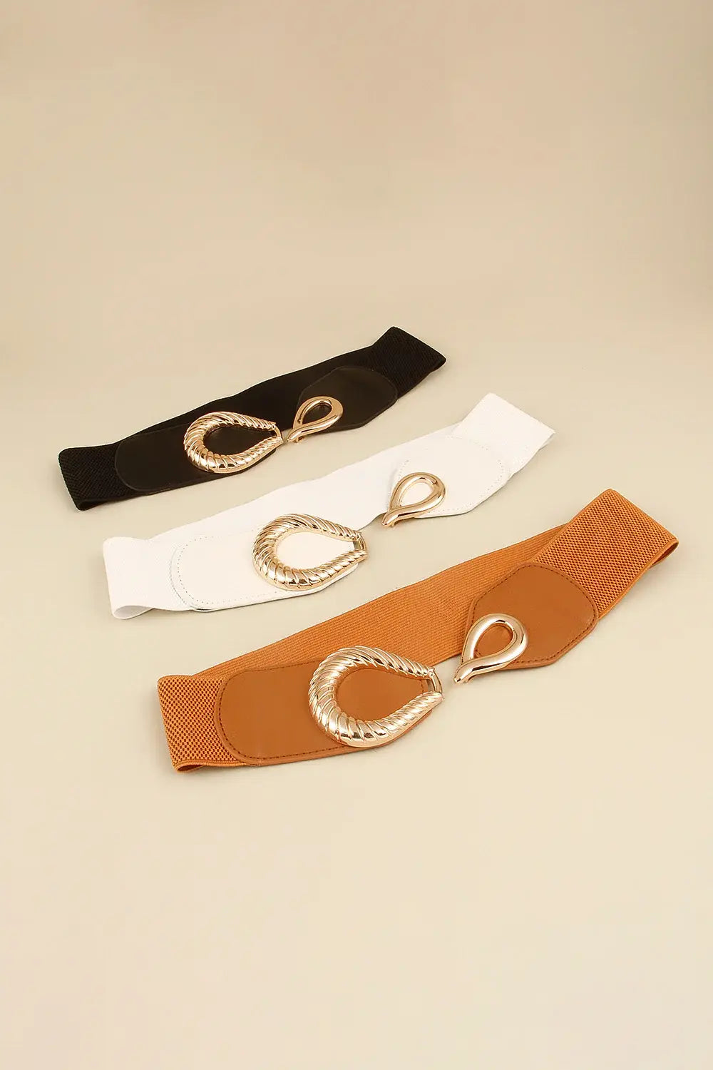 Ribbed Alloy Buckle Elastic Belt - Trendsi - Flyclothing LLC