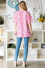Heimish Full Size Leopard Exposed Seam Short Sleeve Top - Trendsi - Flyclothing LLC