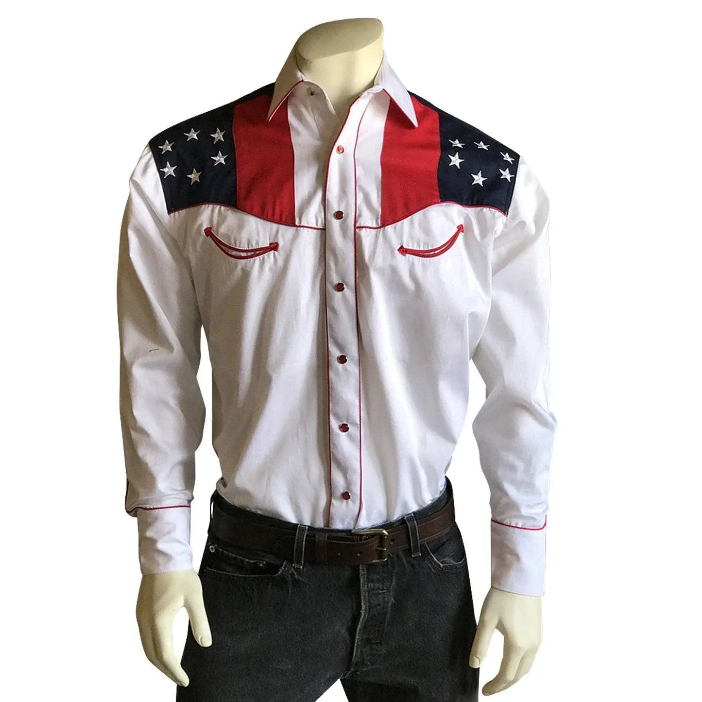 Men's Vintage USA Flag & Eagle Embroidered Western Shirt - Rockmount Clothing - Flyclothing LLC