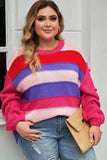 Plus Size Color Block Pom-Pom Trim Sweater - Trendsi - Flyclothing LLC