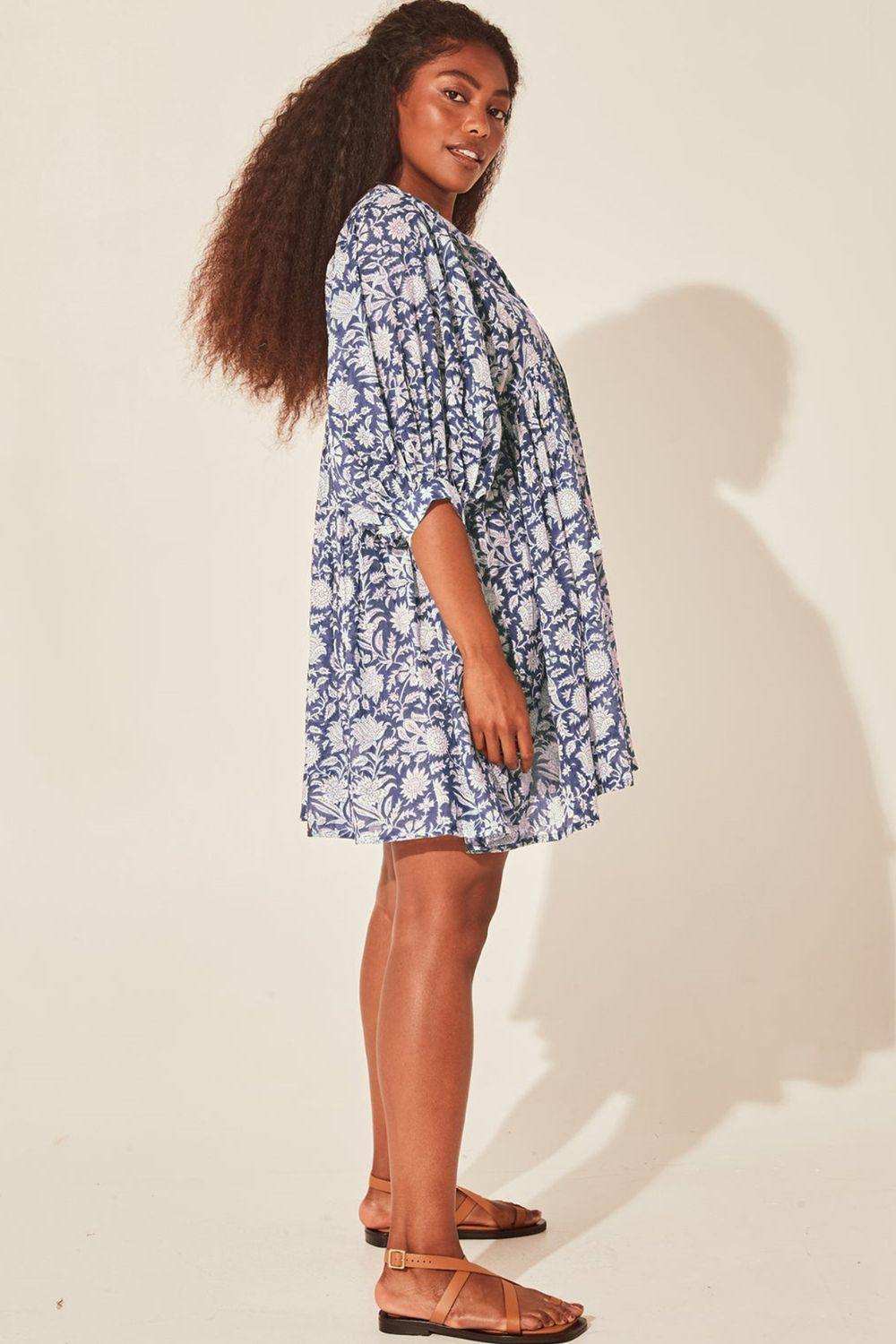 Floral Tie Neck Lantern Sleeve Dress - Trendsi - Flyclothing LLC