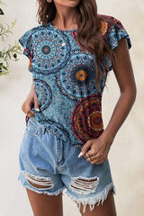 Printed Round Neck Short Sleeve T-Shirt - Trendsi - Flyclothing LLC