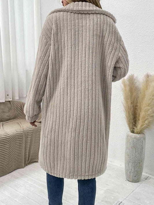 Collared Neck Drop Shoulder Coat - Trendsi