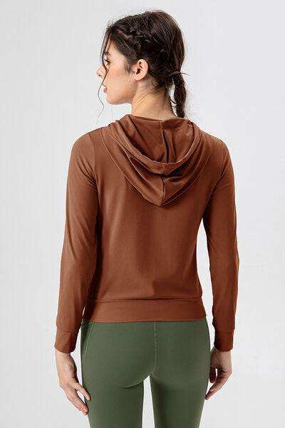 Drawstring Zip Up Hooded Active Outerwear - Trendsi - Flyclothing LLC