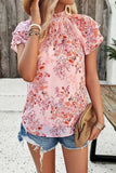 Printed Ruffled Mock Neck Blouse - Trendsi - Flyclothing LLC