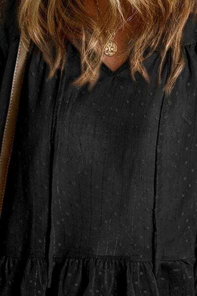 Swiss Dot Tie Neck Flounce Sleeve Blouse - Trendsi - Flyclothing LLC