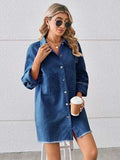 Raw Hem Button Up Denim Dress - Trendsi - Flyclothing LLC