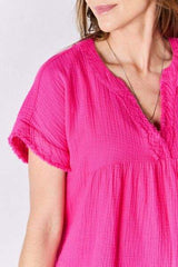 Zenana Full Size Raw Hem Short Sleeve Top - Trendsi - Flyclothing LLC