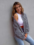 Distressed Drop Shoulder Denim Jacket - Trendsi - Flyclothing LLC