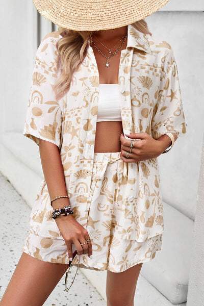 Printed Button Up Shirt and Shorts Set - Trendsi - Flyclothing LLC