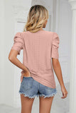 Eyelet Puff Sleeve Round Neck Blouse - Trendsi - Flyclothing LLC