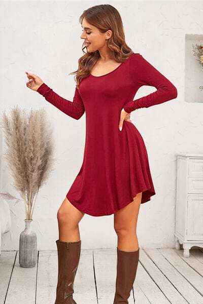 Round Neck Long Sleeve Mini Dress - Trendsi - Flyclothing LLC