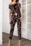 Asymmetrical Neck Short Sleeve Jumpsuit - Trendsi