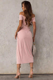Off-Shoulder Short Sleeve Split Dress - Trendsi - Flyclothing LLC