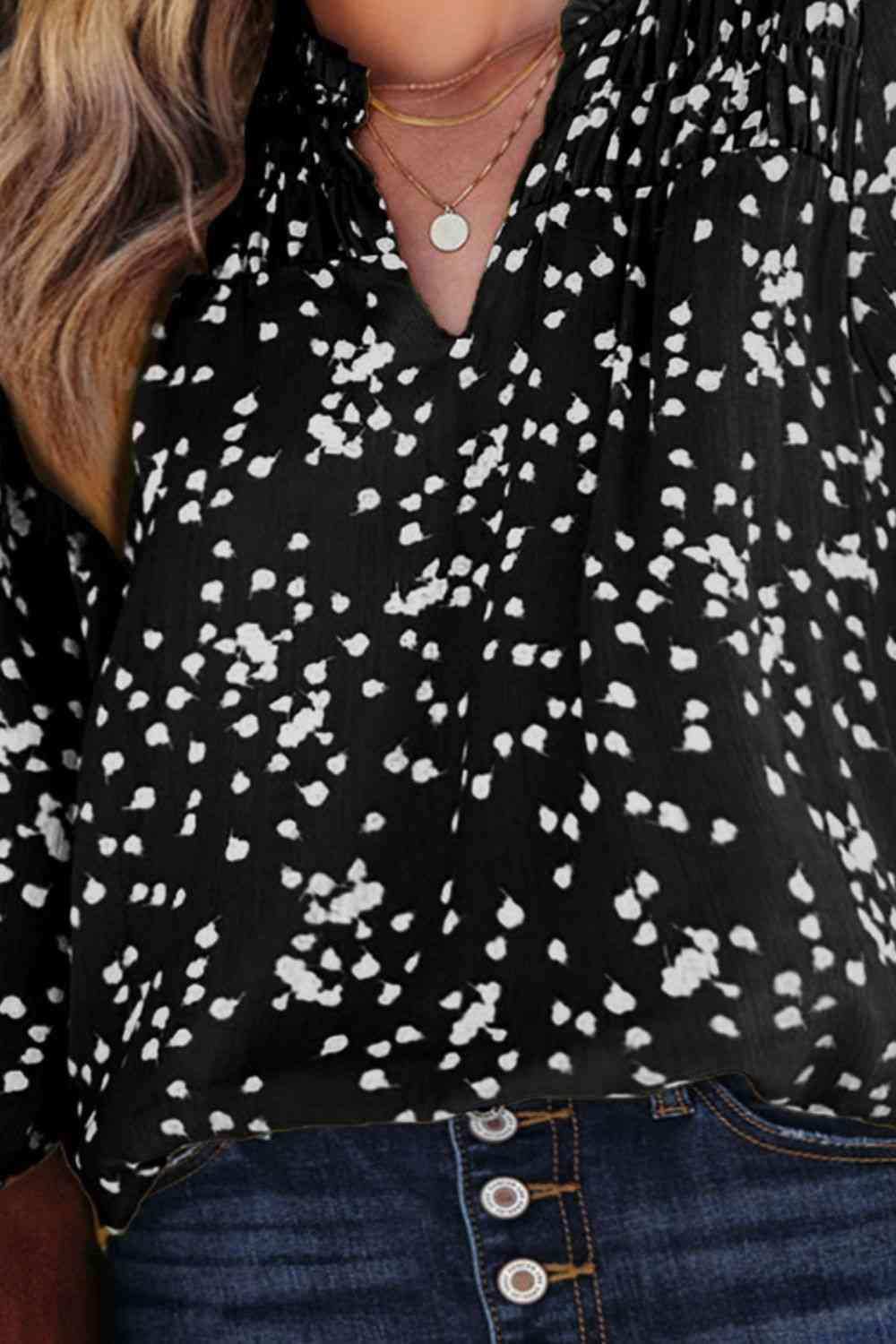 Plus Size Notched Neck Smocked Blouse - Trendsi - Flyclothing LLC