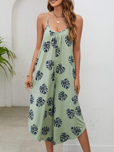 Botanical Print Spaghetti Strap Scoop Neck Jumpsuit - Trendsi - Flyclothing LLC