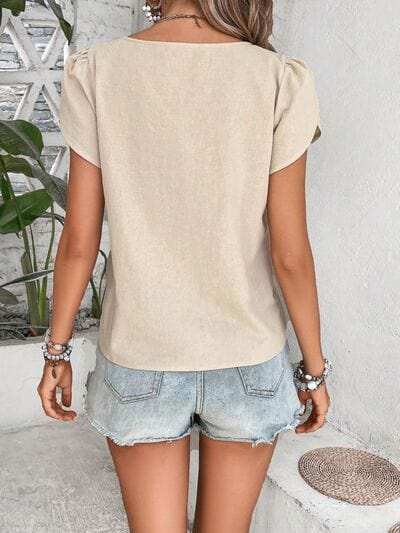 Decorative Button Asymmetrical Neck Blouse - Trendsi - Flyclothing LLC