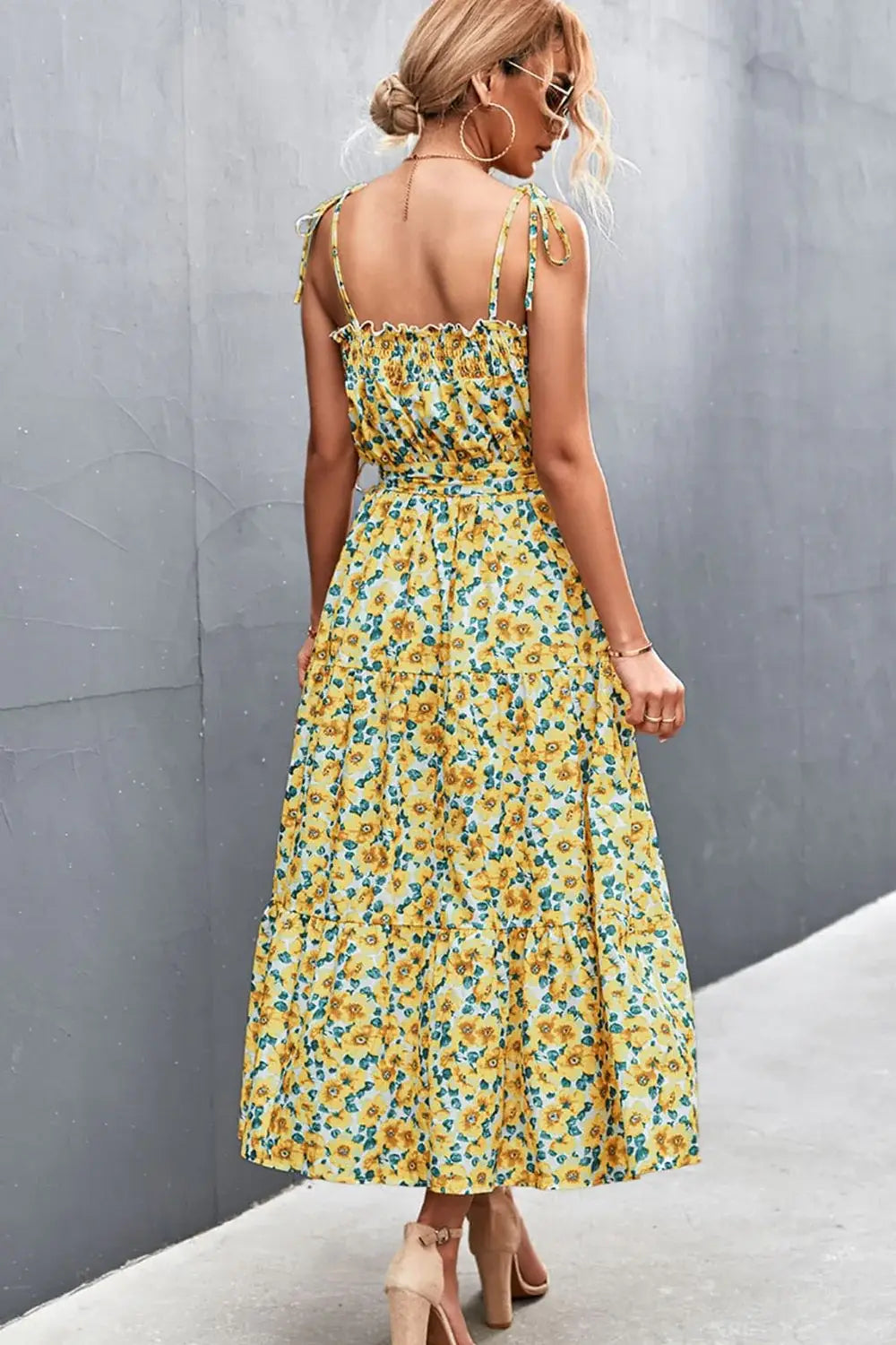 Floral Tie-Shoulder Belted Dress - Trendsi - Flyclothing LLC