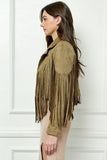 Veveret Suede Fringe Long Sleeve Moto Jacket - Flyclothing LLC