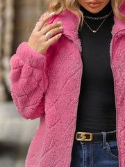 Fuzzy Pocketed Zip Up Jacket - Trendsi