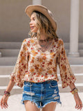 Floral V-Neck Spliced Lace Blouse - Trendsi