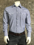 Rockmount Ranch Wear Mens Blue Pima Cotton Herringbone Western Shirt - Rockmount Clothing