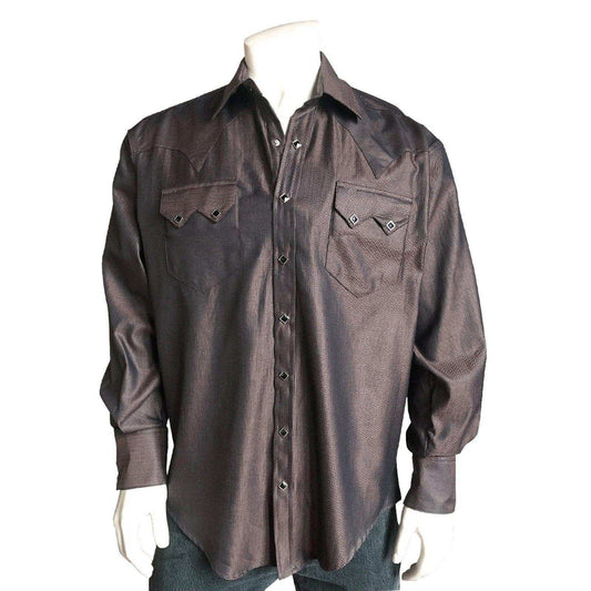 Men's Brown Pima Cotton Herringbone Western Shirt - Rockmount Clothing - Flyclothing LLC