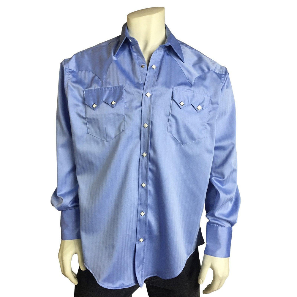 Men's Light Blue Pima Cotton Herringbone Western Shirt - Rockmount Clothing