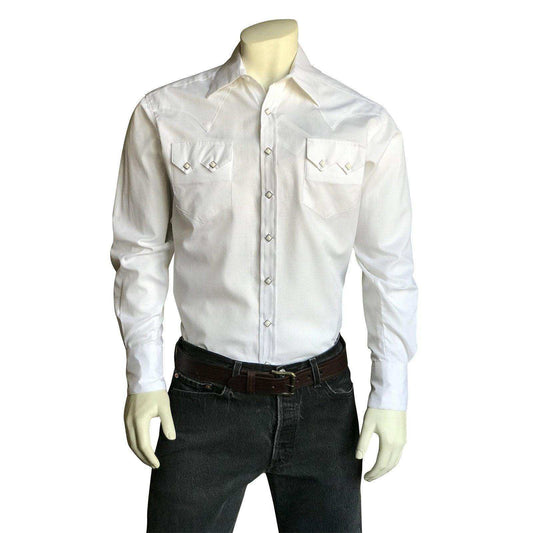 Men's White Pima Cotton Herringbone Western Shirt - Rockmount Clothing - Flyclothing LLC
