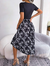 Printed Round Neck Pleated Dress - Trendsi - Flyclothing LLC