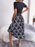 Printed Round Neck Pleated Dress - Trendsi - Flyclothing LLC