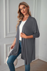Open Front Long Sleeve Cardigan - Trendsi