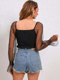 Drawstring Flounce Sleeve Cropped Top - Trendsi - Flyclothing LLC