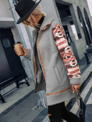 Geometric Zip-Up Collared Sherpa Jacket - Trendsi